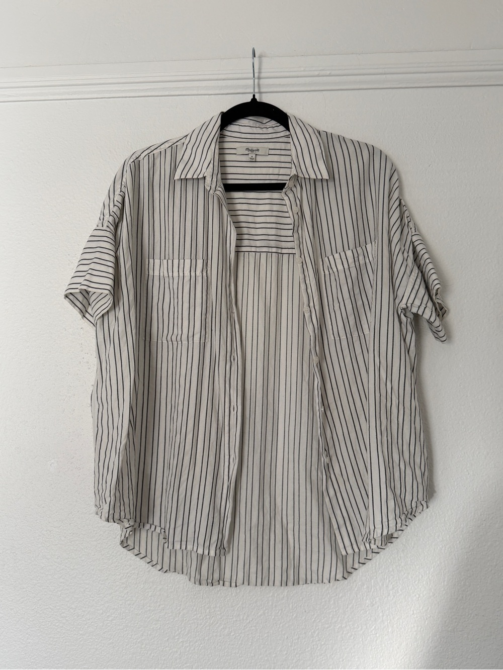 Madewell White Pinstriped Courier Box Striped Short-Sleeve Button-Down Shirt - Picture 2 of 5